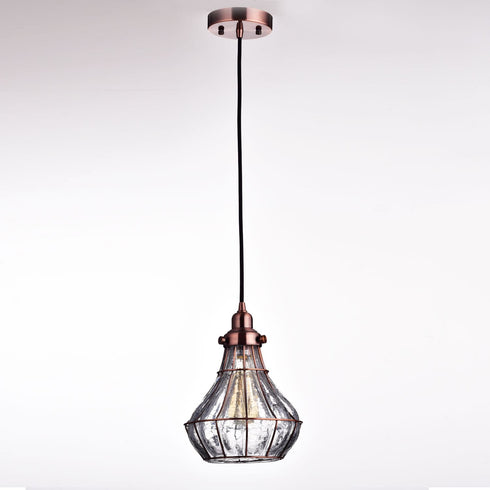 Cracked Glass Wire Cage Pendant Light, Red Antique Copper